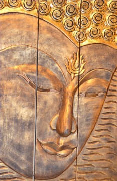 Tête de Bouddha en poudre dorée bouddhisme Peinture à l'huile